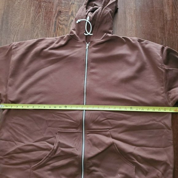 Hooded Sweatshirt Full Zip Pocket Soft Size 4XL Chocolate Brown - Picture 3 of 5